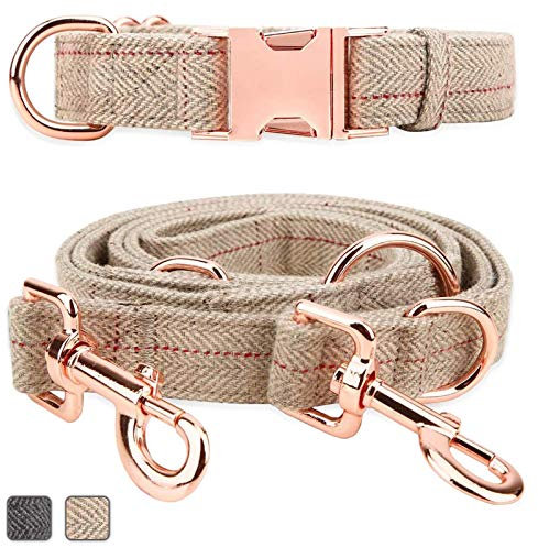 Rose Gold Dog Collar and Lead(2m) Set | Exceptionally Elegant & Adjustable | 3 Adjustable Lengths Dog Leash | Soft and Easy to Clean