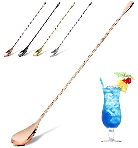 Cuillère à cocktail en acier inoxydable, cuillère de bar, 30,1 cm de long, agitateur torsadé pour barman ou usage domestique