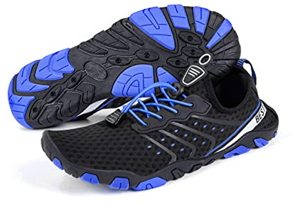 BESTIF Badeschuhe Herren Strandschuhe rutschfeste Wasserschuhe Schnelltrocknende Aquaschuhe Atmungsaktiv (Schwarz-Blau, Numeric_42)