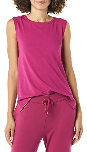 Amazon Essentials Women's Soft Pima Cotton Standard-Fit Full-Coverage Sleeveless Yoga Vest, Plum, XL