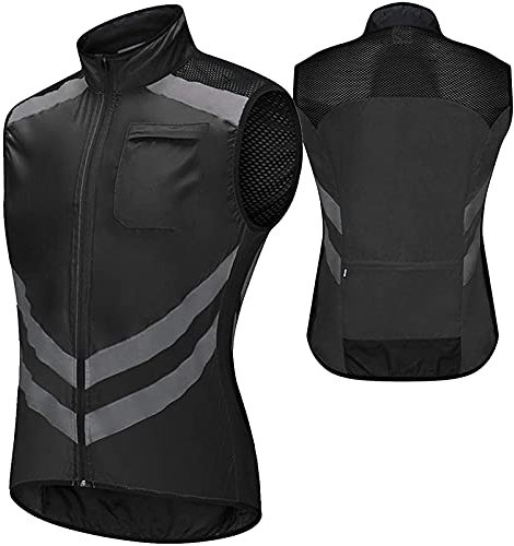 WWAIHY Herren Windstopper Biker Weste,Wasserdicht Atmungsaktiv Fahrradweste,Reflektierende Leichte ärmellos Radweste,Zum Laufen,Radfahren,Motorradfahren,Reiten Fahrrad Weste(Size:XXXL,Color:Black)