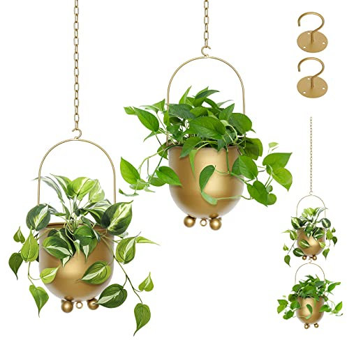 AceList Macetas Colgantes de Metal Dorado Bohemio, Juego de 2 con Ganchos y Cadenas, Ganchos versátiles para Plantas de Pared y Techo para decoración de Interiores y Exteriores