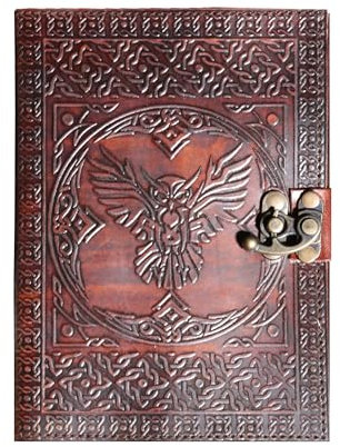 HG-LTHR Wise Owl Leather Blank Grimoire Leather Journal Book of Shadows Spell Book Leather Diary Journal Notebook Sketchbook for Artists