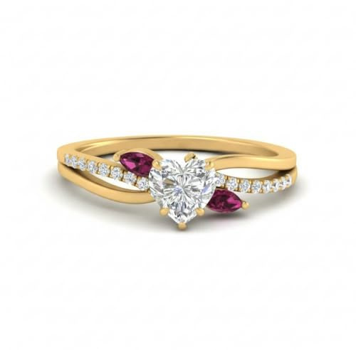 JewelryGift Choisissez Votre Pierre précieuse Anneau d'accent de Marquise Antique plaqué Or Jaune Cœur façonner Bagues de fiançailles en Pierre latérale Cadeau Taglia 47 Alla 70