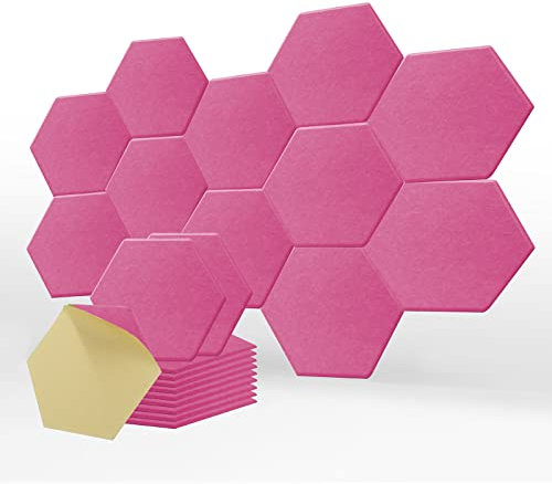 SK Studio 12 pièces Panneaux Acoustiques Hexagonal Auto-Adhésif, Mousse Acoustique Haute Densité pour la Décoration Murale et le Traitement Acoustique, 30x25x0.9cm Rose