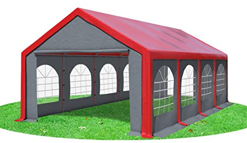 Stabilezelte Partyzelt 4x8m Modular Professional PVC 500 g/m² mit Fenster ROT GRAU