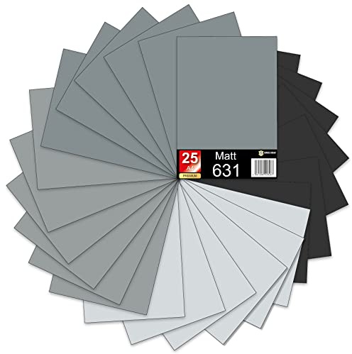 Finest Folia Din A4 Bögen je 29,7x21cm 621/631 Selbstklebende Plotterfolie im Set Folie Vinyl Folie zum Plotten DIY Bastelfolie Sticker Beschriftungen Aufkleber (Grautöne matt, 25er Set)