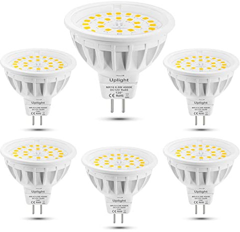 Uplight GU5.3 MR16 DC12V LED Lampen,6.5W Ersetzen 70W Halogen Lampe,Neutralweiß 4000K,Nicht Dimmbar,680LM Ra85,120°Strahlwinkel,6er Pack.