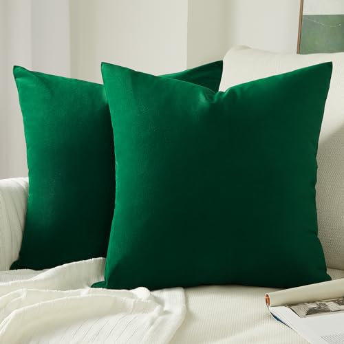 Topfinel Kissenbezug 45x45 cm dunkle grün 2er Set Kissenbezüge Kissenhülle Sofakissen Dekokissen Couchkissen Zierkissen Samtkissen Deko für Sofa Bett Wohnzimmer Schlafzimmer