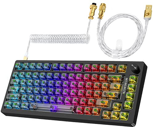 MAGIC-REFINER MK32 Gaming-Tastatur, Apex Pro TKL 75 Prozent Tastatur Mechanisch, Hot-Swap Transparente Tastatur mit Linearer Schalter & USB-C Spiral Tastaturkabel & Medienknopf für Win/Mac, Schwarz