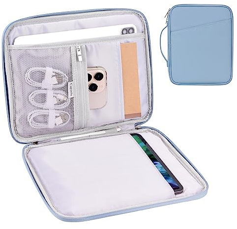 Housse de transport rembourrée pour tablette de 9 à 11 pouces, pour iPad Pro 11 (M4), iPad 10.9 (10e génération), iPad Air 11 (M2), Galaxy Tab S9/S8 (PU-Bleu brumeux 11)