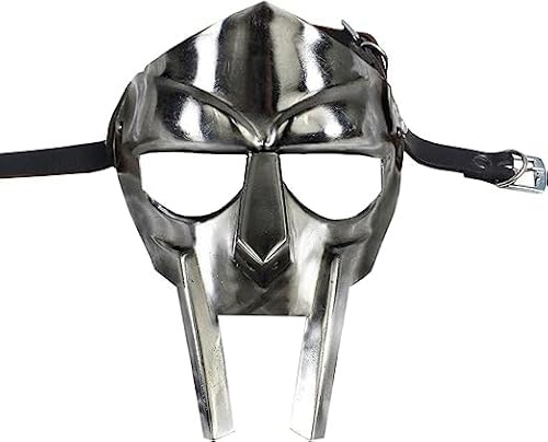 ANTIQUE HANDICRAFT HUB Super Gladiator Gesichtsmaske, handgeschmiedet, Sca-Larp, römisch, griechisch, Mf Doom Prop, Silber, Standard-Erwachsenengröße