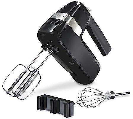 Hamilton Beach - Electric Hand Blender, 6 Speeds + Stir Button, 300 Watts Peak Power for Powerful Mixing, Includes Whisk and Storage Clip, Black (62628)