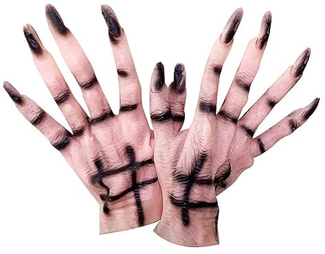 Halloween Handschuhe Monster Latex Handschuhe Vollfinger Wolf Handschuhe Horror Kostüm Accessoires Cosplay Party Gloves Damen Herren Deko Werwolf Verkleidung Zubehör für Halloween Karneval Fasching