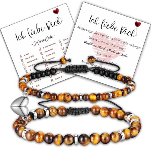 Jbniuay Partnerarmbänder - 2pcs Morsecode Armband Paare,Pärchen-Armband mit Herzmagnet - paar armbänder - partner geschenke für sie/hin,Ich liebe dich im Morsecode-Armband