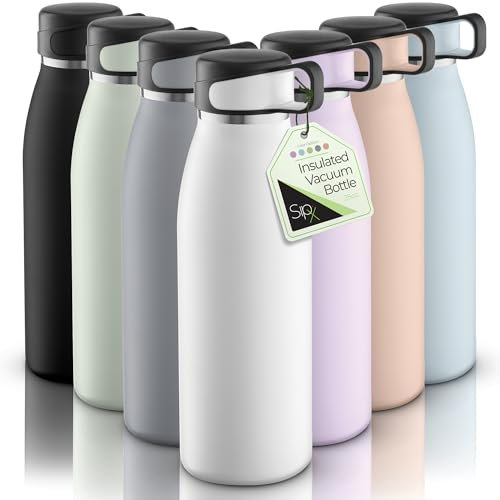 SipX™ 3-fach isolierte Edelstahl-Wasserflasche - 750 ml mit Deckeldeckel, BPA-frei, wiederverwendbar, isolierte Wasserflasche hält 24 Stunden kalt, Metall-Wasserflasche aus nachhaltigem Material zum