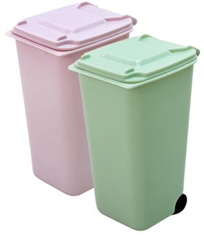 Milisten Desk Trash Can Mini Bin Lid Pink Desktop Organizer for Bedroom Office Car