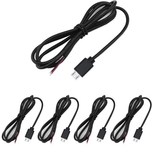 RUNCCI-YUN 5Pcs micro Queue de cochon USB,22AWG 3A micro USB mâle extrémité ouverte à fil nu à 2 broches,USB rallonge de câble,prise USB soudable,pour les bricoleurs (100cm)