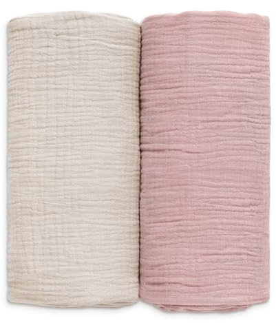 GLLQUEN BABY Pucktücher neugeborenen 2 Stück,Musselin-Baumwolle kinderdecke,95x100cm kuscheldecke für Kinder,Kleinkinder,Kinderbett,Kinderwagen,Junge oder Mädchen babydecke(Peach)