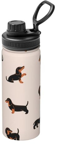 YsoLda La caldera aislada, 18oz aisló la taza aislada de las botellas de agua del acero inoxidable de la caldera,Patrón de perro salchicha feliz de dibujos animados