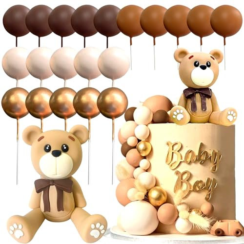 LaVenty Boho Teddy Bear Cake Decoration Nude Balls Cake Topper Boho Bears Cake Topper Champagne Cake Decoration Baby Shower Birthday Cake Decoration