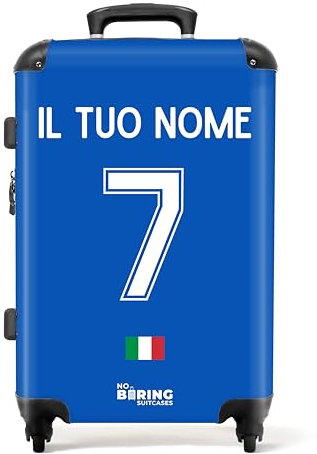 NoBoringSuitcases.com Reisekoffer Personalisiert, Koffer Groß, Hartschalenkoffer, TSA, Reisekoffer mit Rollen Groß, Rollkoffer, Koffer Mittelgroß (EM 2024 - Heimtrikot Italien - Blau, 67 cm - 72 L)