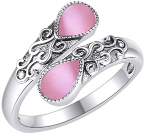 Rosa Opal Ring Sterling Silber einstellbar Band Rosa Opal Ringe viktorianischen Schmuck Geschenke für Frauen Mädchen Mom