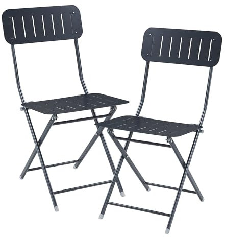 [en.casa] Klappstuhl Sande Gartenstuhl 2er Set Balkonstühle bis 110 kg Metall Outdoor Indoor Stuhl klappbar Schwarz 84,5 x 42 x 50 cm
