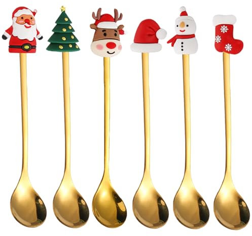 BOHK Christmas Stainless Steel Tea Spoons Forks Coffee Spoon Metal Dinner Forks Dessert Spoon Stirring Spoon Ice Cream Spoon with Gift Box (Red)