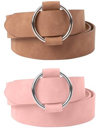 besbomig 2 Stück Damen Ledergürtel Verstellbarer Damengürtel Mode Silber Schnalle Damen Taille Gürtel für Kleid, Jeans, Shorts