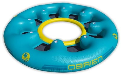 O’Brien 8 Person Inflatable Party Lounge Float – Heavy Duty Floating Island with Mesh Seats, Backrests, Cup Holders & Tie-Off Points for Lake, River & Pool Parties