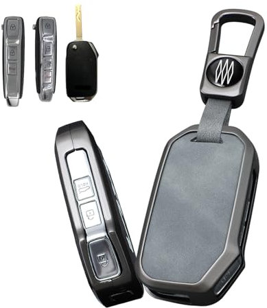 ontto Schlüsselhülle Autoschlüssel Hülle Passt für Kia Sportage R Stinger GT Ceed Sorento Cerato Soul NIRO Telluride Seltos K5 Leder Schlüsselgehäuse Schlüsseletui Schlüsselanhänger 3/4 Tasten Grau A