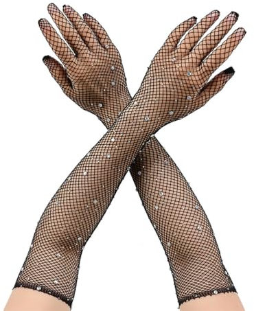 Fc'Noqgn 1 par de guantes largos de rejilla con pedrería, cubrebrazos, guantes de ópera, accesorios de señora, bodas, fiestas, etc.