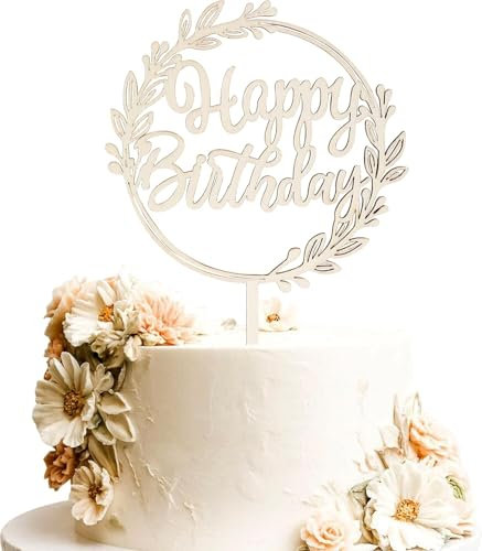 1 Stück Holz Happy Birthday Tortendeko Holz Blätter Kranz Geburtstag Kuchen Deko für Frauen Mann Feiern Happy Birthday Party Torte Dekorationen