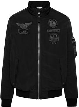 Camp David Herren Wattierter Fliegerblouson mit Patches Black XXL