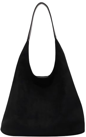 ibalulu Handtasche Damen Vegan Suede Umhängetasche - Vintage Tote Bag aus Kunstwildleder Hobo Bag, Slouchy Schultertasche, Großer Damen-Shopper(Schwarz)