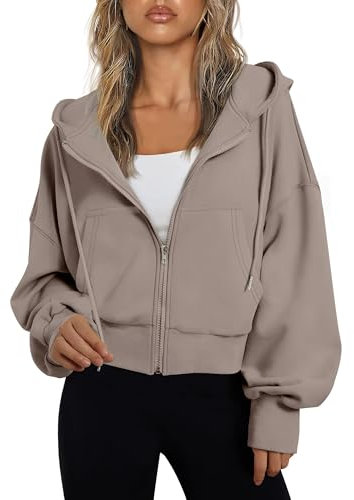 Jhsnjnr Womens Zipper Cropped Hoodie Drawstring Lightweight Sweatshirt Long Sleeve Fashion Autumn Jacket