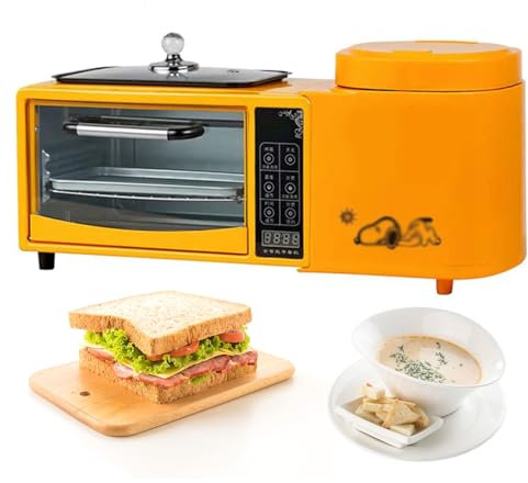 4 In 1 Breakfast Maker Machine with 1L Cooking Pot, Non-stick Frypan, 8L Toaster - Yellow, HD Touch Screen, Independent Temp Control - Home Use