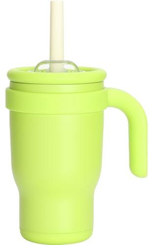 Pauzema Thermobecher mit Strohhalm für Kinder, 420ml Trinkbecher mit 3 in 1 Deckel und Griff für Kinder, Auslaufsicher für Schule,Hause,Kindergarten,im Ferien, Kids Tumbler - Hellgrün