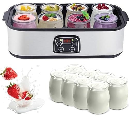 Ultimate Yogurt Maker con Pantalla LED, máquina automática para Hacer Yogur de 1400 ml con 8 frascos de Vidrio, Temporizador de 0-48 h y Temperatura Ajustable de 20-50 ℃, yogurtera para Yogur casero