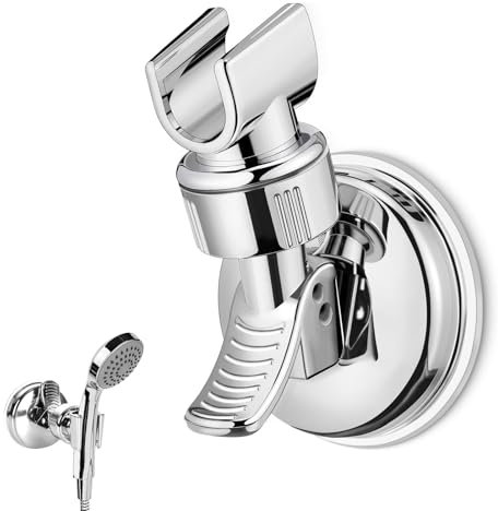 Suction Shower Head Holder, Adjustable Removable Shower Head Holder 360° Rotation Suction Cup Shower Holder Bracket for Bathroom (Silver)