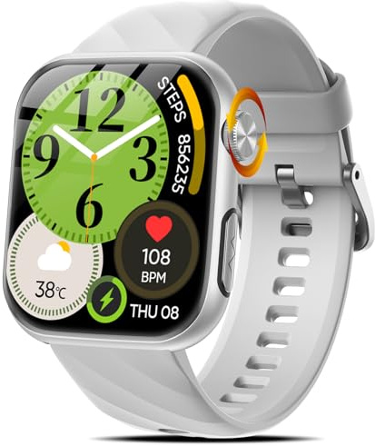 Marsyu Smartwatch Uomo con ECG/Acido Urico/HRV/Pressione Sanguigna/Sonno/BMI/Temperatura Corporea/Cardiofrequenzimetro,1,97 AMOLED Orologio Fitness con Chiamate, Pulsante SOS (Argento)
