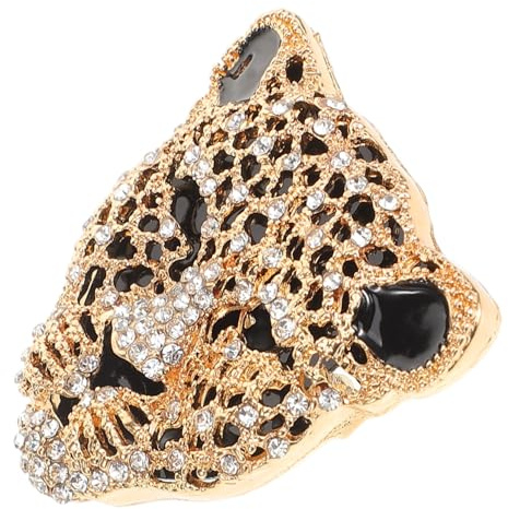 Leopardenkopf Tierbrosche 5x4,8x1cm Zinklegierung Gold | Rhinestone Details, Polierte Oberfläche, 1 Stück, für Mäntel, Hüte, Cardigans und Hochzeitskleidung