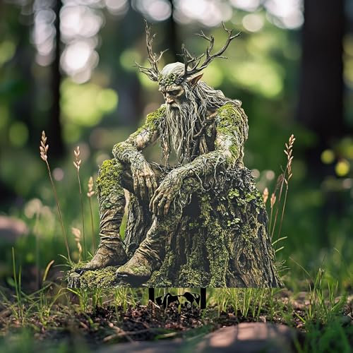 skyrabbiter Garten-Dekostecker Waldgeist, 30 x 19 cm, 2D-Acryl, Märchengarten-Figur für Innen und Außen, Lustige Gartenfigure Baumstecker Gartenschilder Blumenstecker Frühlingsdeko für Hof Rasen (A)