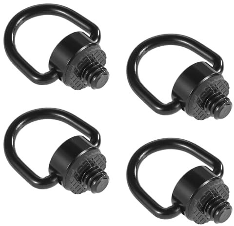 Lyreh 4uds Acero Inoxidable Soporte Bisagras Tornillo Anillo en D, Rosca 1/4-20 Tornillo Fijación Cámara Liberación Rápida Mosquetón para Trípodes Cámaras DSLR Correa de Muñeca (Negro)