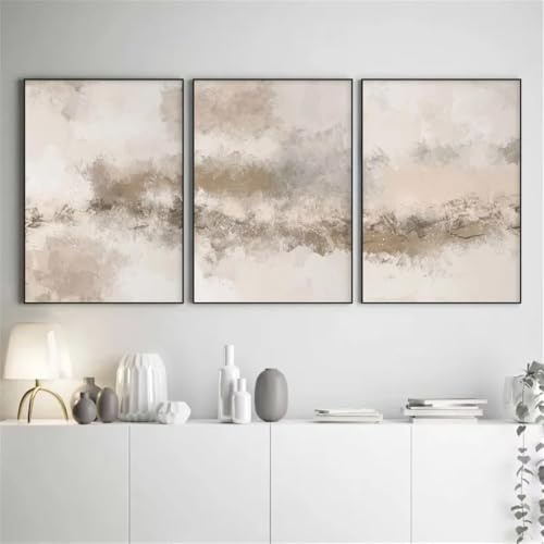 3er Set Leinwandbilder Poster Beige Abstrakt Neutral Nordisch Modern Minimalistisch Wandkunstdrucke Geschenk Schlafzimmer Wohnzimmer Schlafsaal Galerie Korridor Dekor Bilddrucke, 50x70 CM (19.7x27.6 i