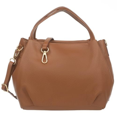 Vera Pelle Bolsa Sac à main en cuir pour femme Marron – Cuir véritable italien – Finitions dorées – Fermeture à glissière – Bandoulière amovible – Sac à bandoulière de ville élégant