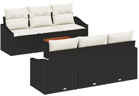 vidaXL 7-teiliges Garten-Sofa-Set mit Kissen Schwarz und Weiß Poly-Rattan Außenmöbel für Innen Balkon Essbereich Sitzplätze Patio Sectional Lounge