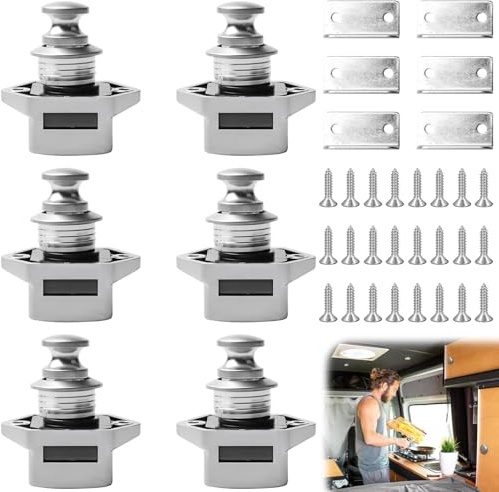 LEKEFETO 6 pezzi serrature push lock per camper, chiusura a pulsante per porta dell'armadio, push button catch, serratura per mobili, serratura per cassetti per caravan, roulotte, yacht, barca, camper