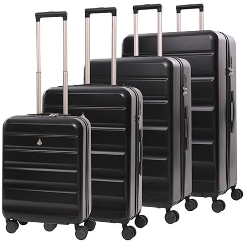 Aerolite Lightweight ABS Hard Shell 4 Wheel Spinner 4 Piece Travel Luggage Suitcase Set, Cabin + Medium + Large + Extra Large (Black)
